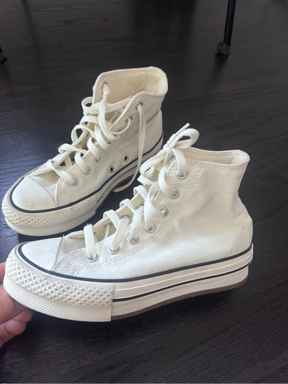 Kids Classic High-Top Canvas Sneakers in Off-White platform